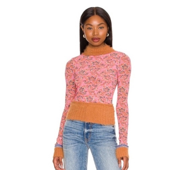 Free People Cosmo Cuff Top Pink Purple Sheer Mesh Festival Long Sleeve S - Picture 3 of 8